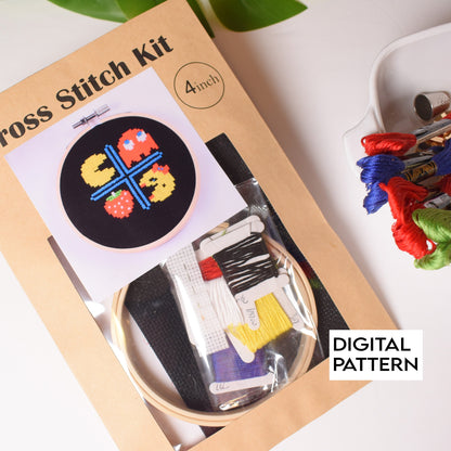 Pac-Man Cross Stitch Pattern, Ms. Pac Man Digital Download, Retro Game Craft Pattern, Pac Man Embroidery DIY pattern, Mini patterns