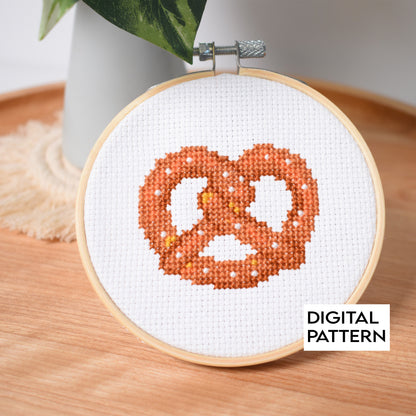 Pretzel Cross Stitch Pattern, Cozy Food Cross Stitch Pattern, Mini Cross Stitch Digital Pattern for Instant Download