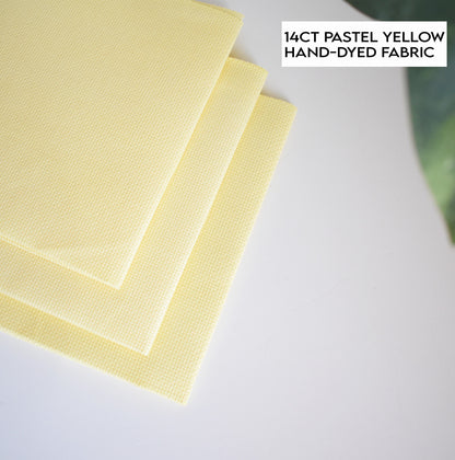 14 count Lemon yellow Aida Cloth, Hand dyed Cross Stitch Fabric, 14CT Pastel Yellow embroidery fabric. Each piece is 15"x17"