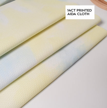 14ct Cross Stitch Fabric, Printed Aida Cloth, Pre-cut fat quarter fabric, 14 Count Color Aida Fabric, white yellow blue mix,