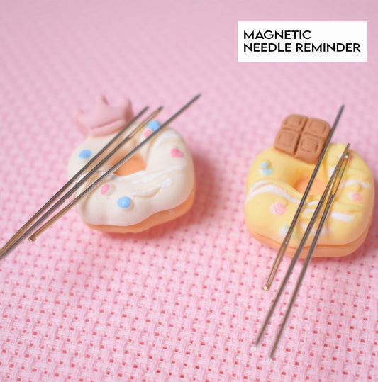 Donut Magnetic Needle Reminder, Donut Needlepoint magnets, A safe place to park your needle, Fun Embroidery accessory