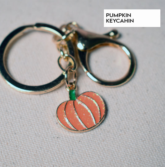 Halloween Pumpkin Enamel Keychain, sparkling gold pumpkin Keychain Clasp, Keychain Ring Supply