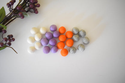 100% Wool Felt Balls Value Pack - Halloween Color set. Loose 2cm Wool Pom Pom, Home decor craft for Party, Nursery, Holidays Garland Supply,