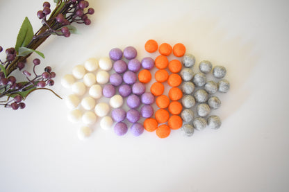 100% Wool Felt Balls Value Pack - Halloween Color set. Loose 2cm Wool Pom Pom, Home decor craft for Party, Nursery, Holidays Garland Supply,