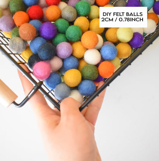 100% Wool Felt Balls Value Pack - Assorted colors. DIY Craft Garland Supply, Loose 2cm Wool Pom Pom, Home decor for Party, Nursery