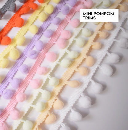 Mini pom pom trim by the yard, small puff ball trims, Apparel sewing Decor DIY Ball Trim, 10 colors.