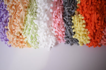 Mini pom pom trim by the yard, small puff ball trims, Apparel sewing Decor DIY Ball Trim, 10 colors.