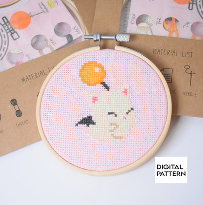Moogle Cross Stitch Digital Pattern, Final Fantasy counted cross stitch pattern