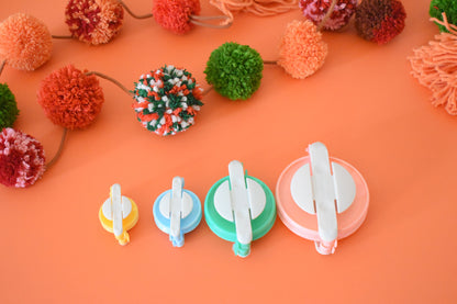 4 Sizes of Pom Pom Maker Set, DIY Fluffy yarn ball maker, Colorful and Fun Pompom Knitting Tool.