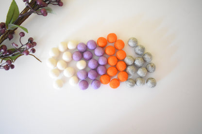 100% Wool Felt Balls Value Pack - Halloween Color set. Loose 2cm Wool Pom Pom, Home decor craft for Party, Nursery, Holidays Garland Supply,
