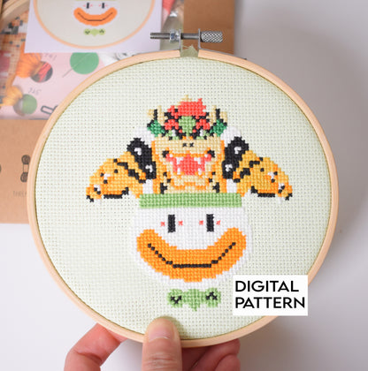 Bowser Cross Stitch Pattern, DIY Embroidery Pattern, Digital Pattern, Super Mario pattern