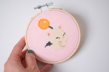Moogle Cross Stitch Digital Pattern, Final Fantasy counted cross stitch pattern