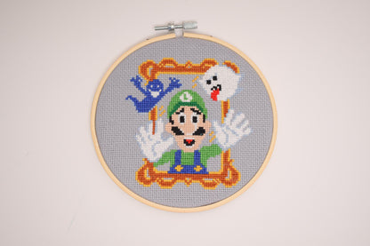 6" Luigi Cross Stitch Pattern, Luigi's Mansion Counted Cross Stitch digital pattern, Luigi embroidery pattern with ghosts and Boo