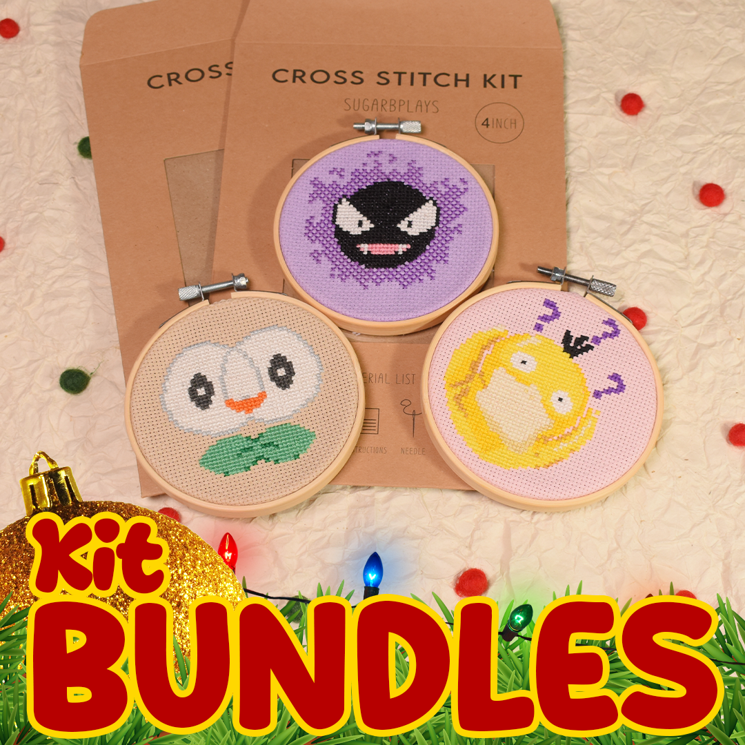 Kit Bundle - Psyduck, Gastly and Rowlet Cross Stitch Kits