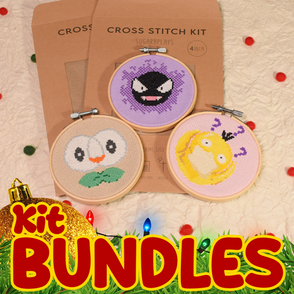 Kit Bundle - Psyduck, Gastly and Rowlet Cross Stitch Kits